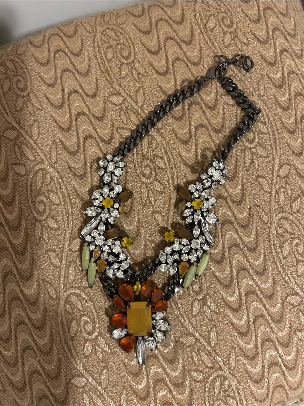 Crystal Floral Statement Necklace in Amber, Yellow and Olive